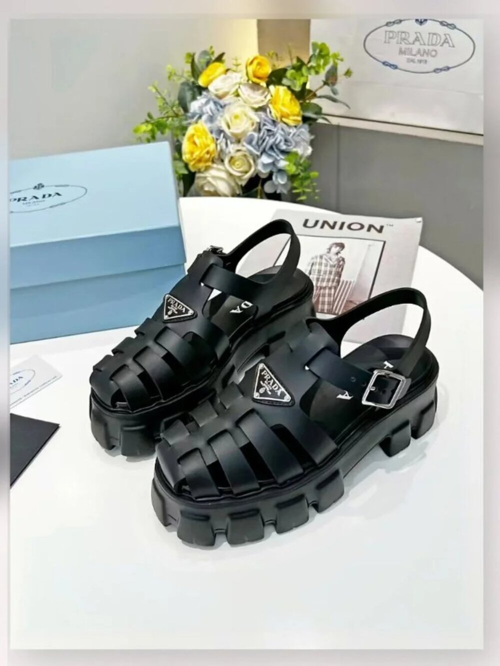 Prada Black Platform Fisherman Sandals